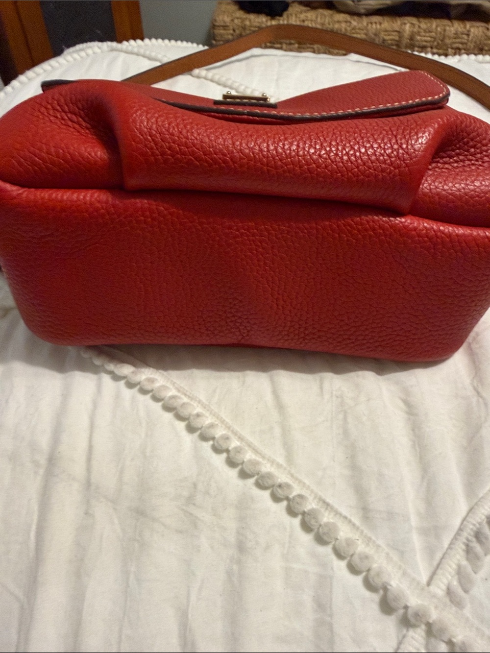 Dooney & Bourke Red Pebble Leather Crossbody with Tan Strap - Picture 2 of 12